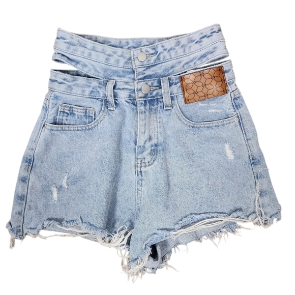 BY FLOW DOUBLE WAIST BAND DENIM SHORTS - Picture 3 of 11